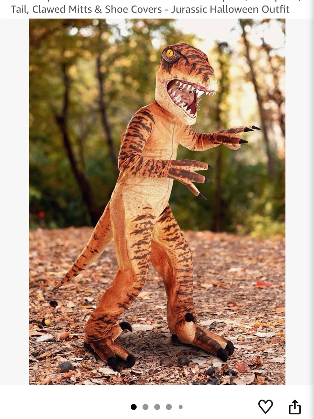 Kids Orange Velociraptor Dinosaur Costume with Tail and Claws